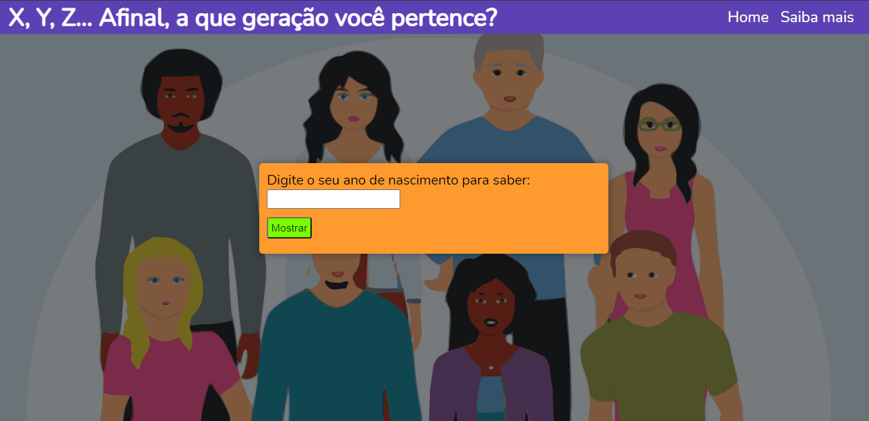 Print da página principal de um site sobre as gerações.